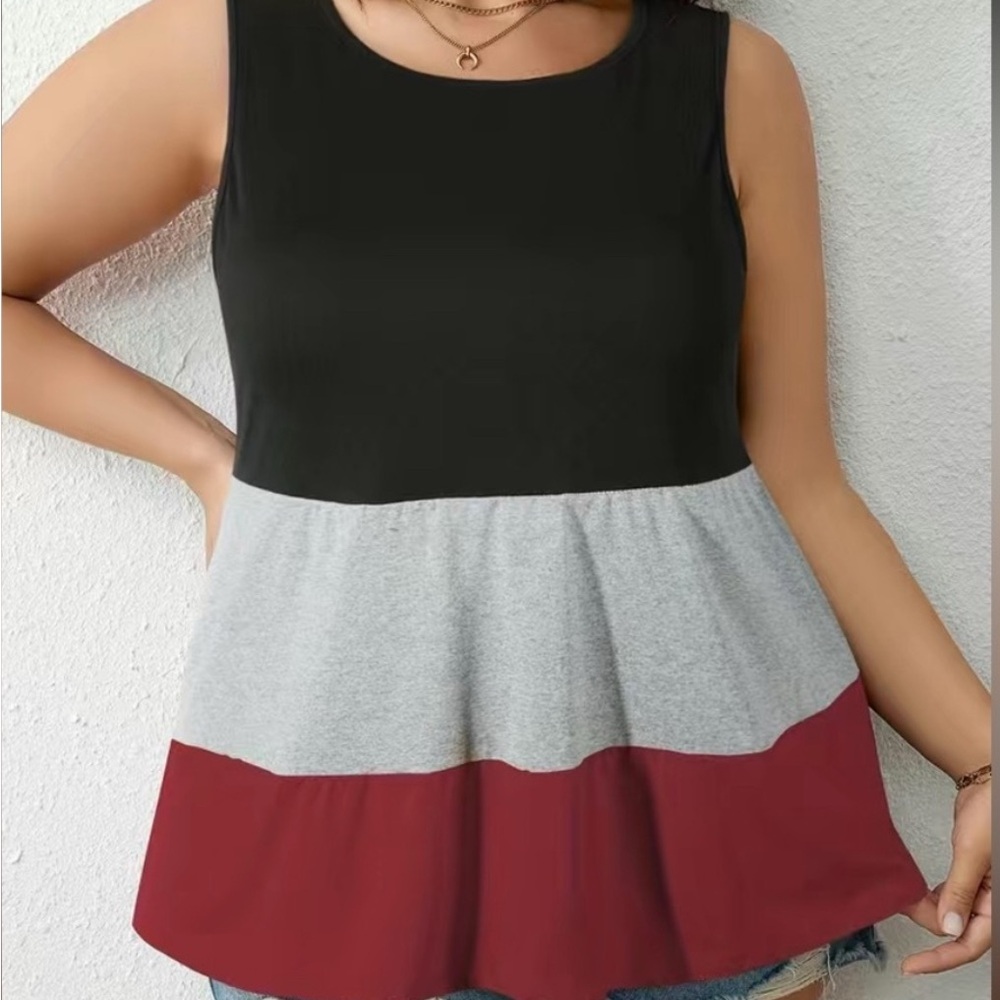 Colorblock Sleeveless Top - Black, Gray, and Red